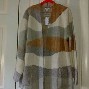 *NWT* Nine West Multi Colored Open Front Long Cardigan  Size PXL